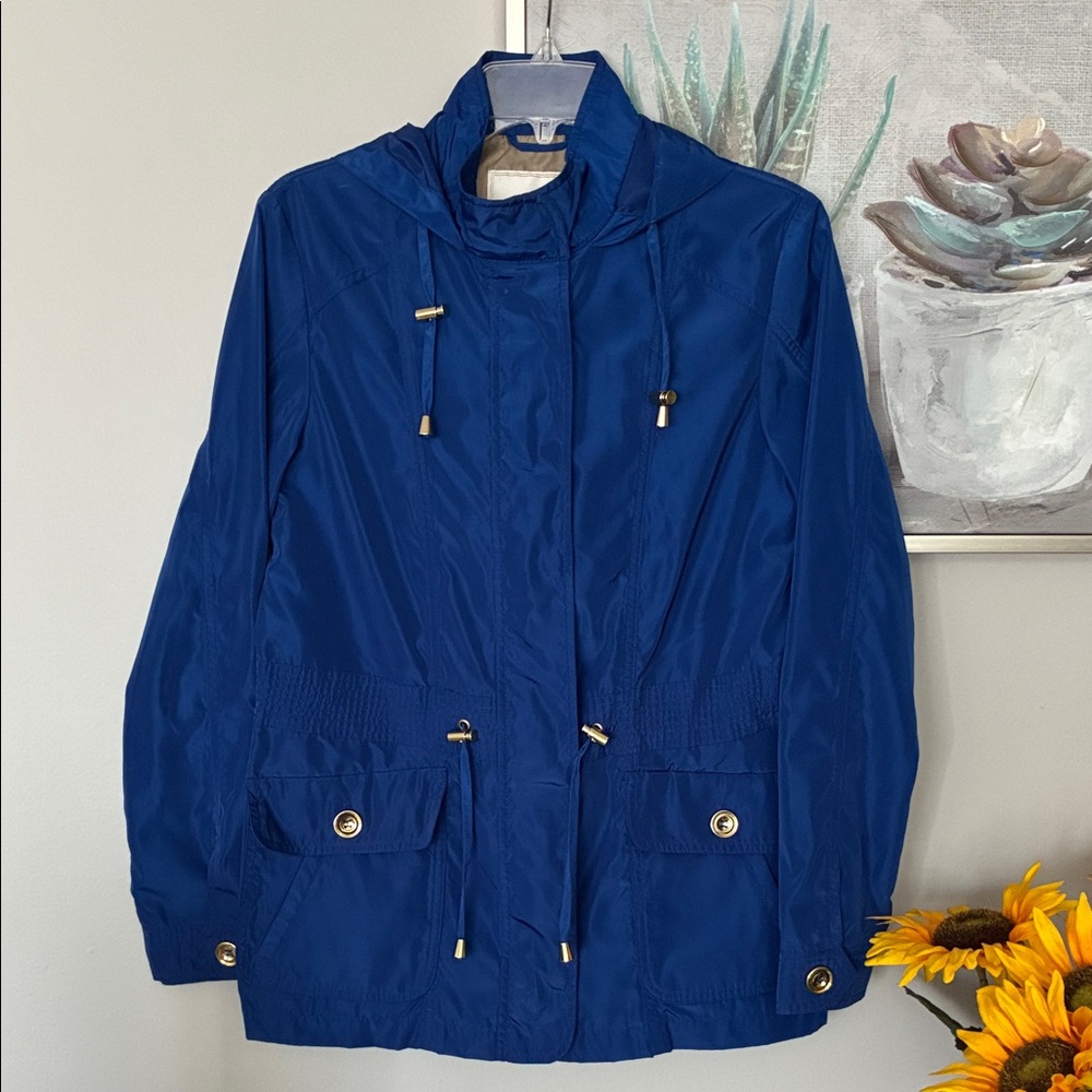 Weatherproof Utility Rain Jacket Hooded Blue SZ M like New!